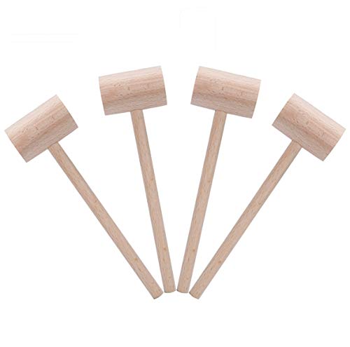 Wood Crab Mallets Seafood Shellfish Lobster Cracker Hardwood Natural Hammers, Set of 4