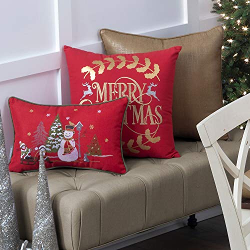 Pillow Perfect Merry Christmas Decorative Throw Pillow, 18", Red/Gold/Silver