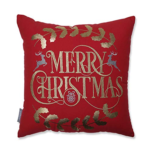 Pillow Perfect Merry Christmas Decorative Throw Pillow, 18", Red/Gold/Silver