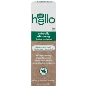 hello oral care naturally whitening fluoride toothpaste, vegan & sls free, farm grown mint with tea tree oil coconut oil, 4.7 ounce