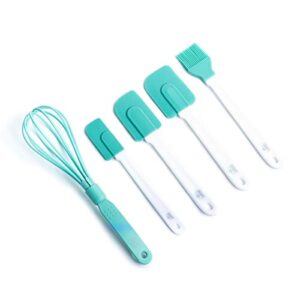 greenlife cooking tools and utensils, 5 piece nylon and silicone baking set with spatulas wisk and brush, dishwasher safe, turquoise