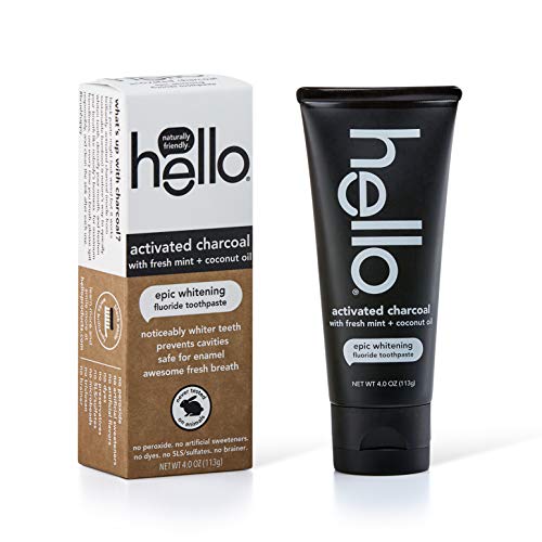 Hello Oral Care Activated Charcoal Fluoride Whitening Toothpaste, Vegan & SLS Free, 4 Ounce (Pack of 1)