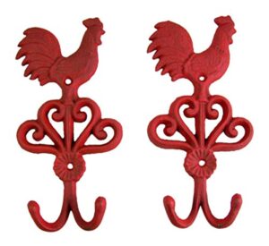 rooster cast iron wall hook 9 inch (set of 2)