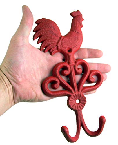 Rooster Cast Iron Wall Hook 9 Inch (Set of 2)