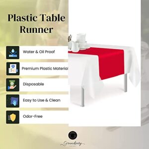 Red 6 Pack Premium Disposable Plastic Table Runner 14 x 108 Inch. Table Runner for Dinner Parties & Events by Grandipity