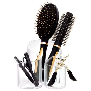 caxxa acrylic makeup brush holder, 3 compartment desk organizer desktop clear cosmetics organizer lipstick organizer (clear)