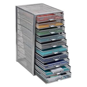 mind reader network collection, 10-drawer file storage, desk organizer, label frame on each drawer, metal mesh, multi-purpose, silver