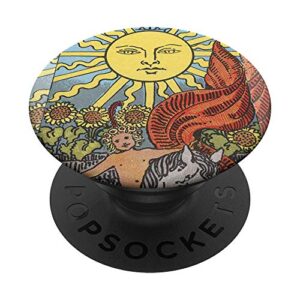 tarot card the sun vintage design popsockets popgrip: swappable grip for phones & tablets