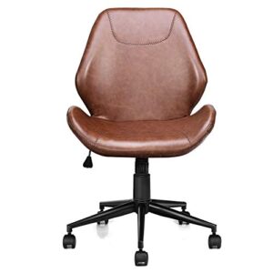 Giantex Home Office Leisure Chair Ergonomic Mid-Back PU Leather Armless Chair Upholstered with 5 Rolling Casters, Height Adjustable Swivel Chair