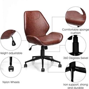 Giantex Home Office Leisure Chair Ergonomic Mid-Back PU Leather Armless Chair Upholstered with 5 Rolling Casters, Height Adjustable Swivel Chair