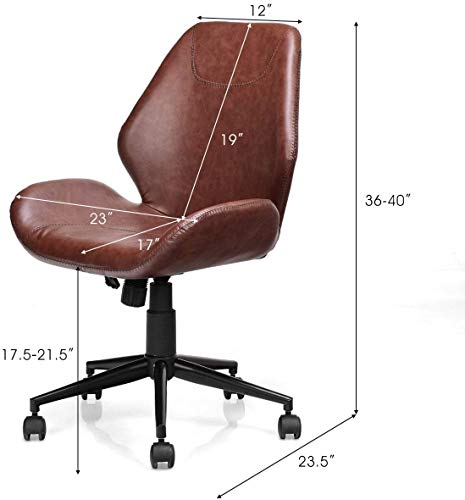 Giantex Home Office Leisure Chair Ergonomic Mid-Back PU Leather Armless Chair Upholstered with 5 Rolling Casters, Height Adjustable Swivel Chair