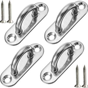 4 Pcs 3.1 Inch 304 Stainless Steel Ceiling Hooks Pad Eyes Plate Marine Hardware Hooks with Screws