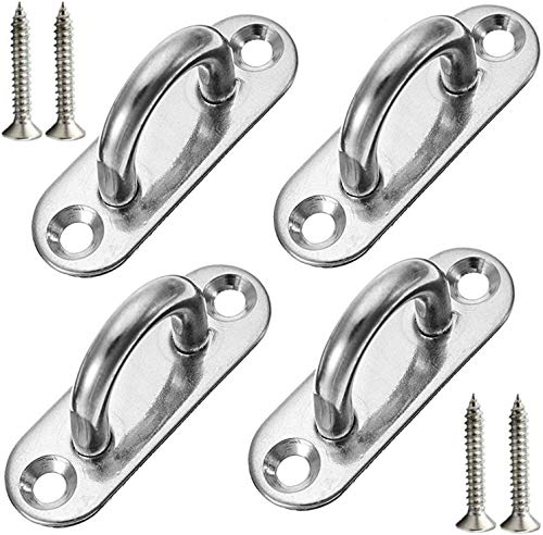 4 Pcs 3.1 Inch 304 Stainless Steel Ceiling Hooks Pad Eyes Plate Marine Hardware Hooks with Screws