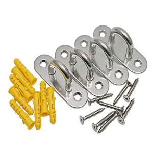 4 Pcs 3.1 Inch 304 Stainless Steel Ceiling Hooks Pad Eyes Plate Marine Hardware Hooks with Screws