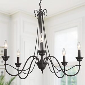 log barn black chandelier for dining room, farmhouse chandelier in brown rust metal finish, 5-light, 28" dia