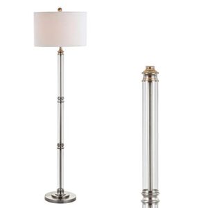 jonathan y jyl3058a ralph 60" metal/glass floor lamp, contemporary, modern, transitional, elegant, office, living room, family room, dining room, bedroom, hallway, foyer, polished nickel/clear