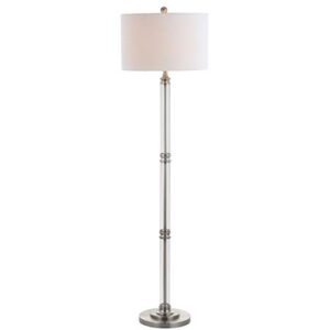 JONATHAN Y JYL3058A Ralph 60" Metal/Glass Floor Lamp, Contemporary, Modern, Transitional, Elegant, Office, Living Room, Family Room, Dining Room, Bedroom, Hallway, Foyer, Polished Nickel/Clear