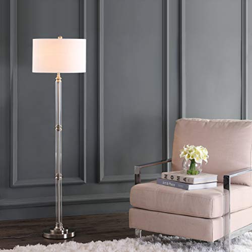 JONATHAN Y JYL3058A Ralph 60" Metal/Glass Floor Lamp, Contemporary, Modern, Transitional, Elegant, Office, Living Room, Family Room, Dining Room, Bedroom, Hallway, Foyer, Polished Nickel/Clear