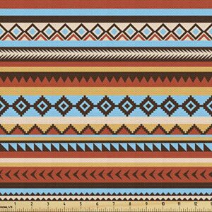 lunarable tribal fabric by the yard, pattern chevrons arrow heads rectangles motifs design, decorative fabric for upholstery and home accents, 1 yard, blue orange