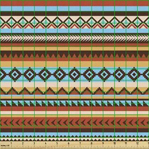 Lunarable Tribal Fabric by The Yard, Pattern Chevrons Arrow Heads Rectangles Motifs Design, Decorative Fabric for Upholstery and Home Accents, 1 Yard, Blue Orange