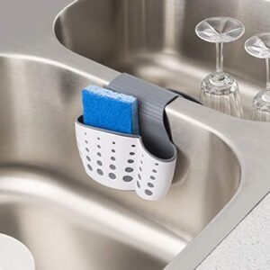Home Basics Draining Dual Sink Saddle Sponge Holder Organizer for Double Sink, White/Grey