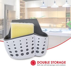 Home Basics Draining Dual Sink Saddle Sponge Holder Organizer for Double Sink, White/Grey