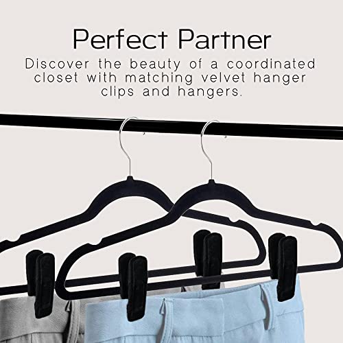 Sleek Pick Premium Velvet Hanger Clips, Black, 20 Pack, 2.25" x 0.87" Non-Slip Grip Felt Plastic Hangers Clip, Heavy Duty, Closet Space-Saving Pants Skirt Clothes Hangers Clip, Clothes Hanger Clip