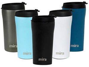 mira 16 oz stainless steel insulated travel mug with lid - spill proof vacuum insulated car tumbler cup for coffee & tea - thermos keeps drinks steaming hot or ice cold - black