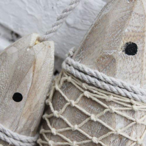 Set of 2 Hanging Vintage Wooden Fish Wall Sculpture Decor 8''H Hand Carved Nautical Decorated Mediterranean Style Distressed Look Wood Fishing Home Decoration Nautical Beach Themed Wall Ornament