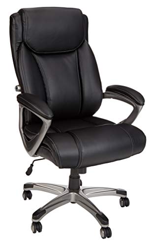 Amazon Basics Big & Tall Executive Computer Desk Chair With Lumbar Support, Adjustable Height and Tilt, 350Lb Capacity, Black With Pewter Finish, 28.5" D x 30.25" W x 47.9" H