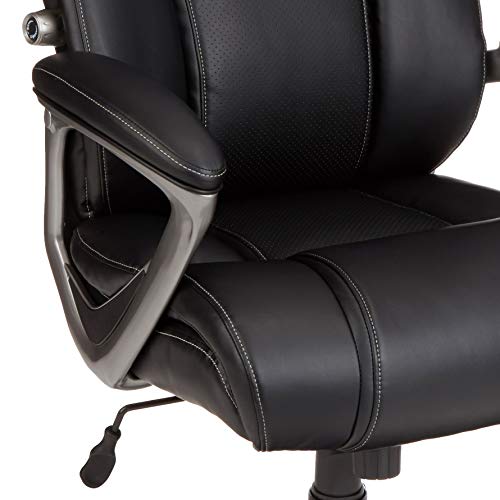 Amazon Basics Big & Tall Executive Computer Desk Chair With Lumbar Support, Adjustable Height and Tilt, 350Lb Capacity, Black With Pewter Finish, 28.5" D x 30.25" W x 47.9" H
