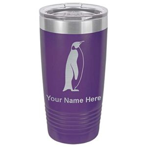 lasergram 20oz vacuum insulated tumbler mug, penguin, personalized engraving included (dark purple)