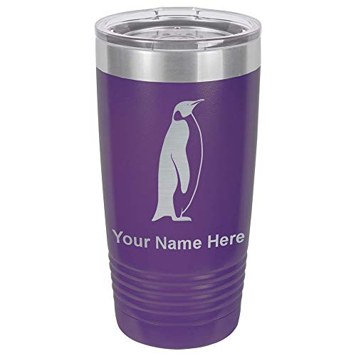 LaserGram 20oz Vacuum Insulated Tumbler Mug, Penguin, Personalized Engraving Included (Dark Purple)