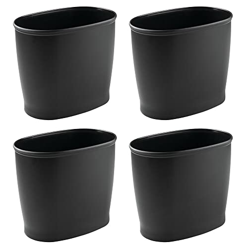 mDesign Plastic Oval Small 2.25 Gallon/8.5 Liter Trash Can Wastebasket, Garbage Container Bin for Bathroom, Kitchen, Office, Dorm - Holds Waste, Refuse, Recycling, Hyde Collection, 4 Pack, Black