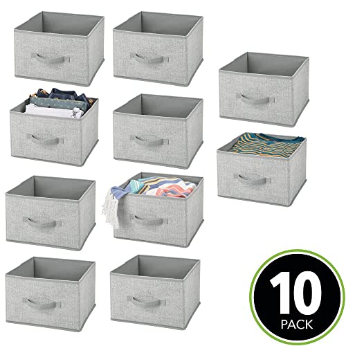 mDesign Fabric Bin for Cube Organizer - Foldable Cloth Storage Cube - Collapsible Closet Storage Organizer - Folding Storage Bin for Clothes and More - Lido Collection - 10 Pack - Gray