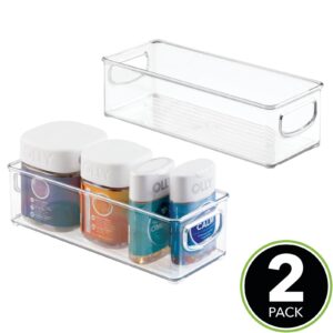 mDesign Small Plastic Bathroom Storage Container Bins with Handles for Organization in Closet, Cabinet, Vanity or Cupboard Shelf, Accessory Organizer for Hair Tools - Ligne Collection - 2 Pack - Clear