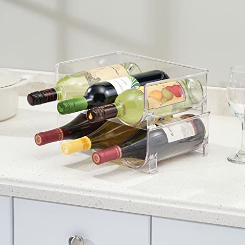 mDesign Stackable Plastic 3 Bottle Refrigerator Wine Rack - Kitchen Storage Organizer for Champagne, Wine or Water Bottles - Stacking Wine Organizer for Fridge - Ligne Collection - 8 Pack - Clear