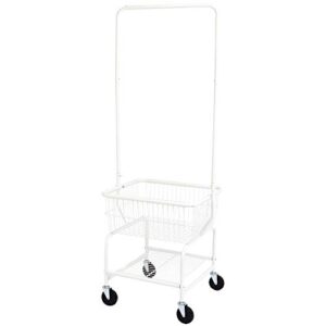 amazon basics rectangular laundry hamper basket butler cart with wheels and hanging rack, white