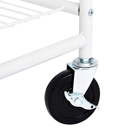 Amazon Basics Rectangular Laundry Hamper Basket Butler Cart with Wheels and Hanging Rack, White