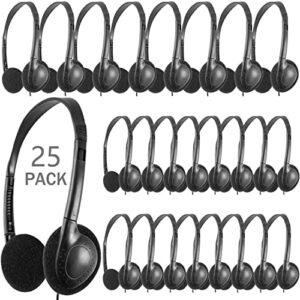 cn-outlet wholesale bulk headphones 25 pack for kids,classroom,labs,students and adults - black
