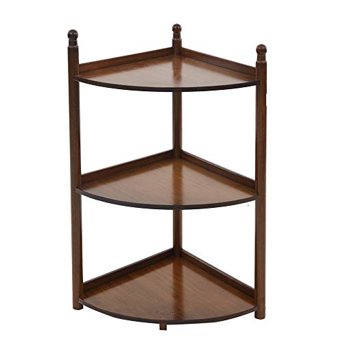 LUCKYERMORE Corner Display Shelf Storage Rack 3 Tier Bamboo Free Standing L Corner Shelves Units Organizer for Bathroom Living Room Indoor Plant Stand, Espresso