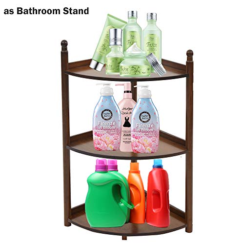 LUCKYERMORE Corner Display Shelf Storage Rack 3 Tier Bamboo Free Standing L Corner Shelves Units Organizer for Bathroom Living Room Indoor Plant Stand, Espresso