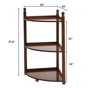 LUCKYERMORE Corner Display Shelf Storage Rack 3 Tier Bamboo Free Standing L Corner Shelves Units Organizer for Bathroom Living Room Indoor Plant Stand, Espresso