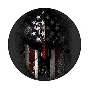 Patriotic Military Distressed Spartan Helmet American Flag PopSockets Swappable PopGrip