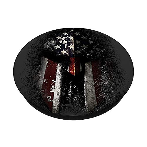 Patriotic Military Distressed Spartan Helmet American Flag PopSockets Swappable PopGrip