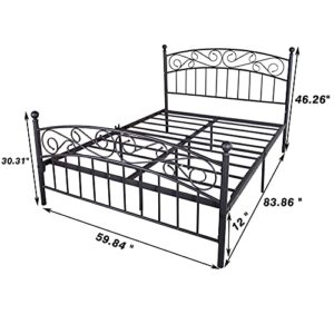 DUMEE Queen Bed Frame with Headboard and Footboard Metal Platform Bed Frame Queen Size No Box Spring Needed, Queen Textured Black