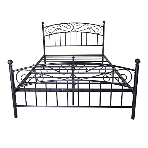 DUMEE Queen Bed Frame with Headboard and Footboard Metal Platform Bed Frame Queen Size No Box Spring Needed, Queen Textured Black