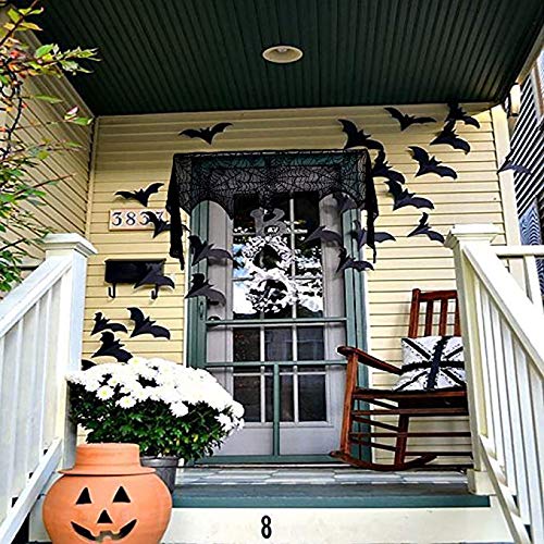 Fireplace Scarf 18 x 96 inch Cobweb Fireplace Scarf Mysterious Lace Spiderweb Mantle Lace Runner Fireplace Scarf Festive Supplies for Halloween Christmas Party Door Window Decoration Black