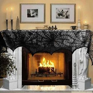 Fireplace Scarf 18 x 96 inch Cobweb Fireplace Scarf Mysterious Lace Spiderweb Mantle Lace Runner Fireplace Scarf Festive Supplies for Halloween Christmas Party Door Window Decoration Black