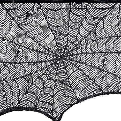 Fireplace Scarf 18 x 96 inch Cobweb Fireplace Scarf Mysterious Lace Spiderweb Mantle Lace Runner Fireplace Scarf Festive Supplies for Halloween Christmas Party Door Window Decoration Black